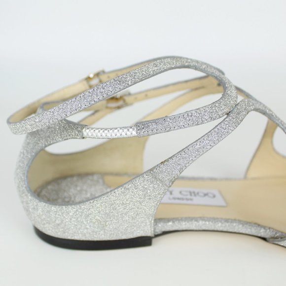 New JIMMY CHOO Leather Lancer Cutout Glittered Sandals - Picture 12 of 15